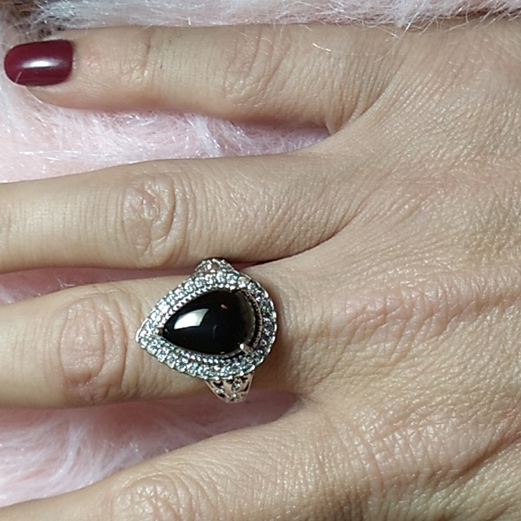 Djoy Jewelry - Elite Shungite Diamond Platinum Halo Ring Black Certified Jewelry